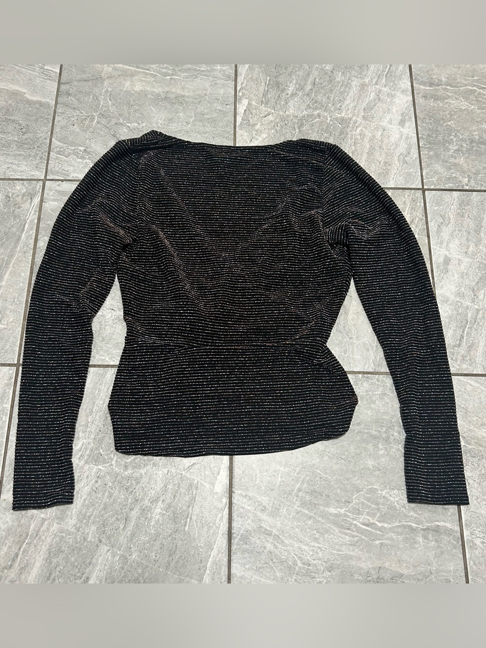 Trixxi Black Metallic Glitter Wrap Top Women’s XL Party Blouse - Picture 3 of 6